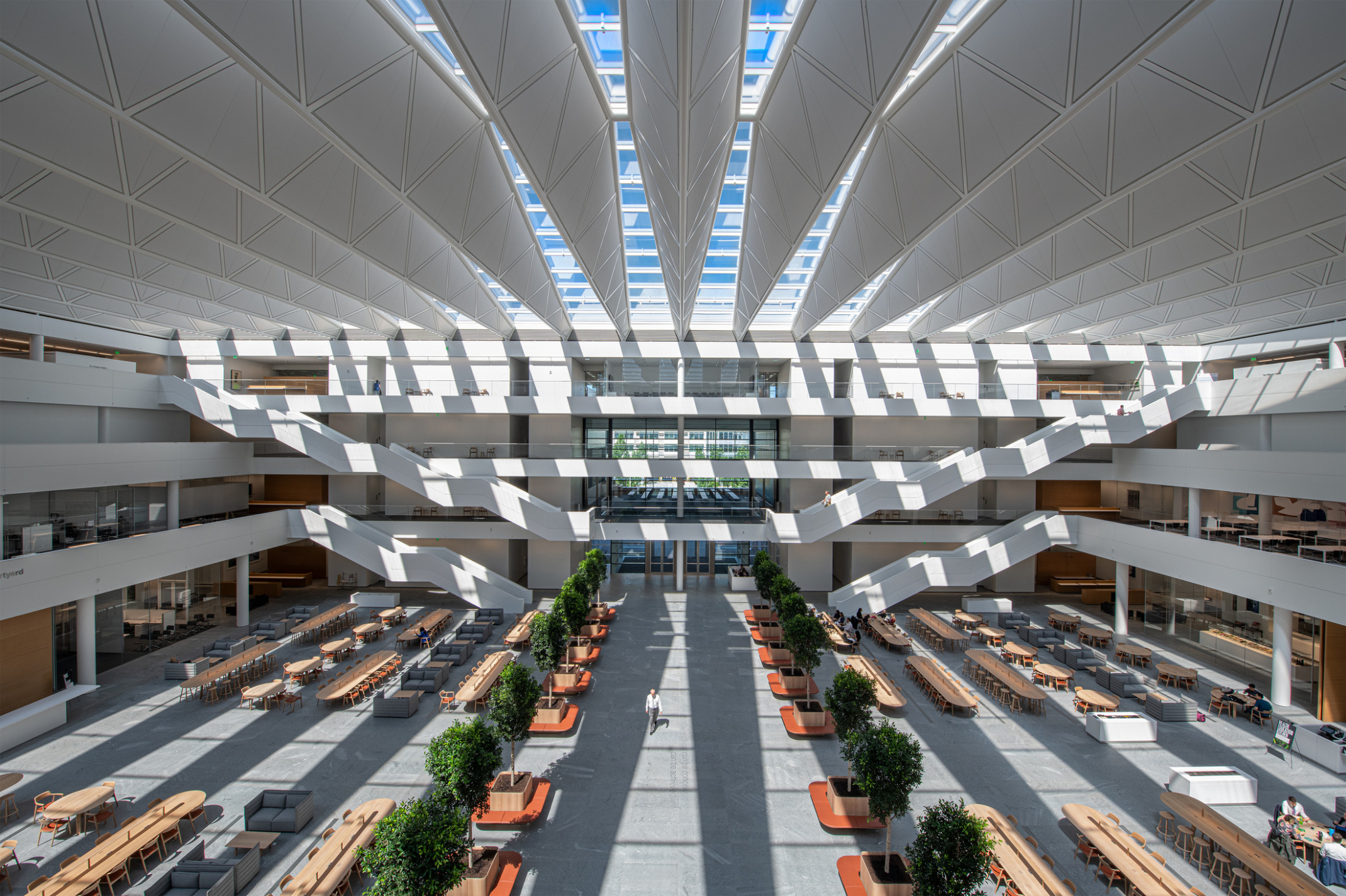 Main atrium learning space with skylights at CC-CWRU Sheila & Eric Samson Pavilion