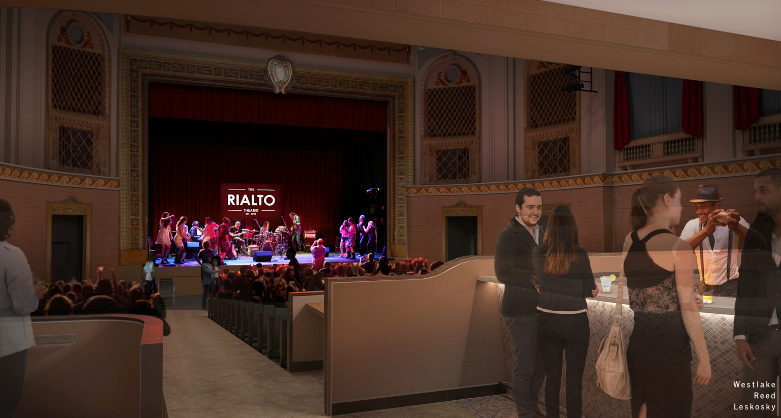 a historic theater with a bar inside