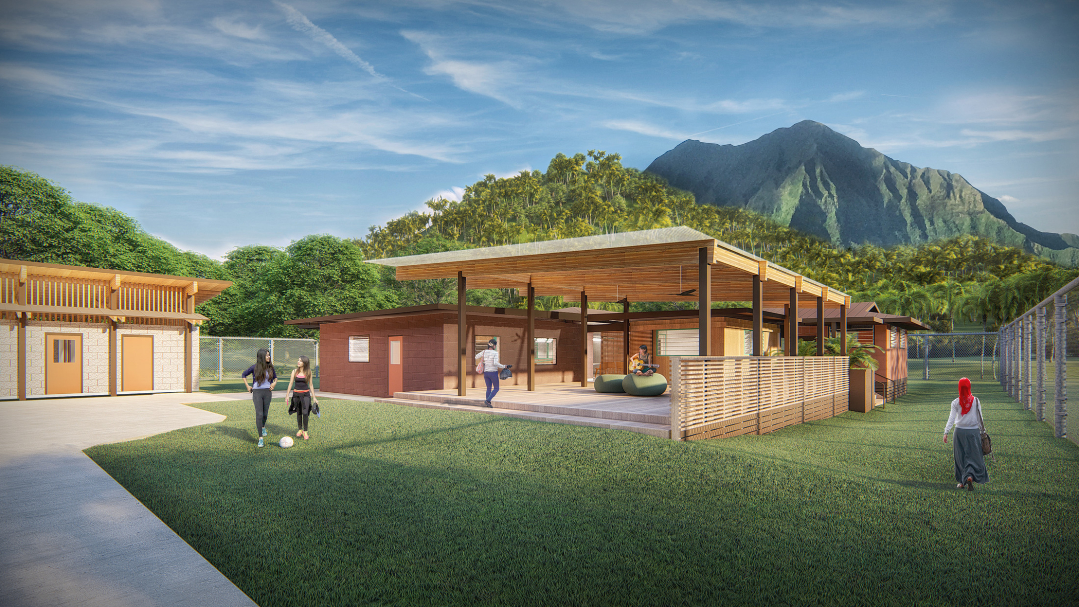 exterior view of Ho’okipa Cottage with green grass and mountain in background exterior view of Ho’okipa Cottage with green grass and mountain in background