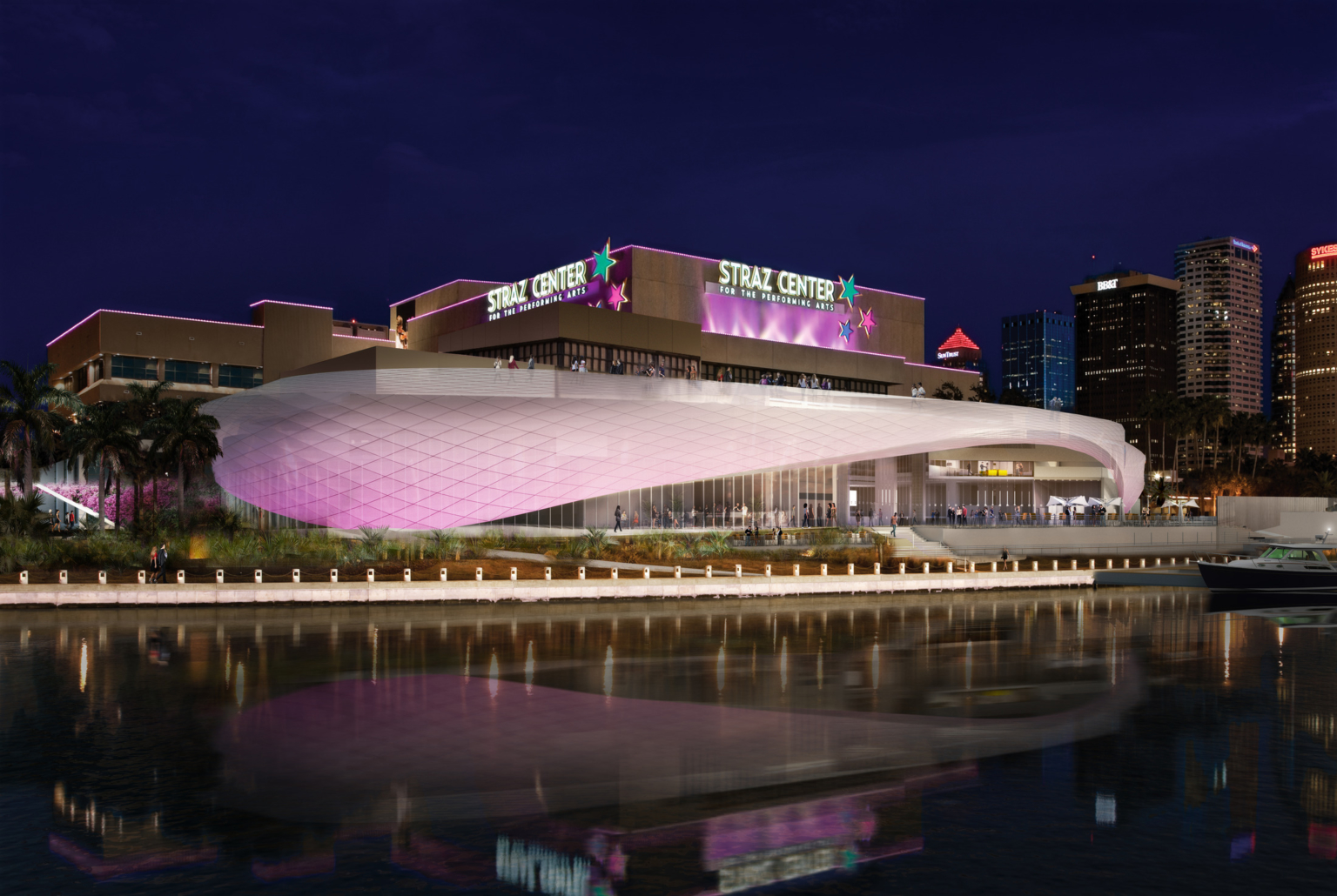 Exterior night view of Straz Center for the Performing Arts