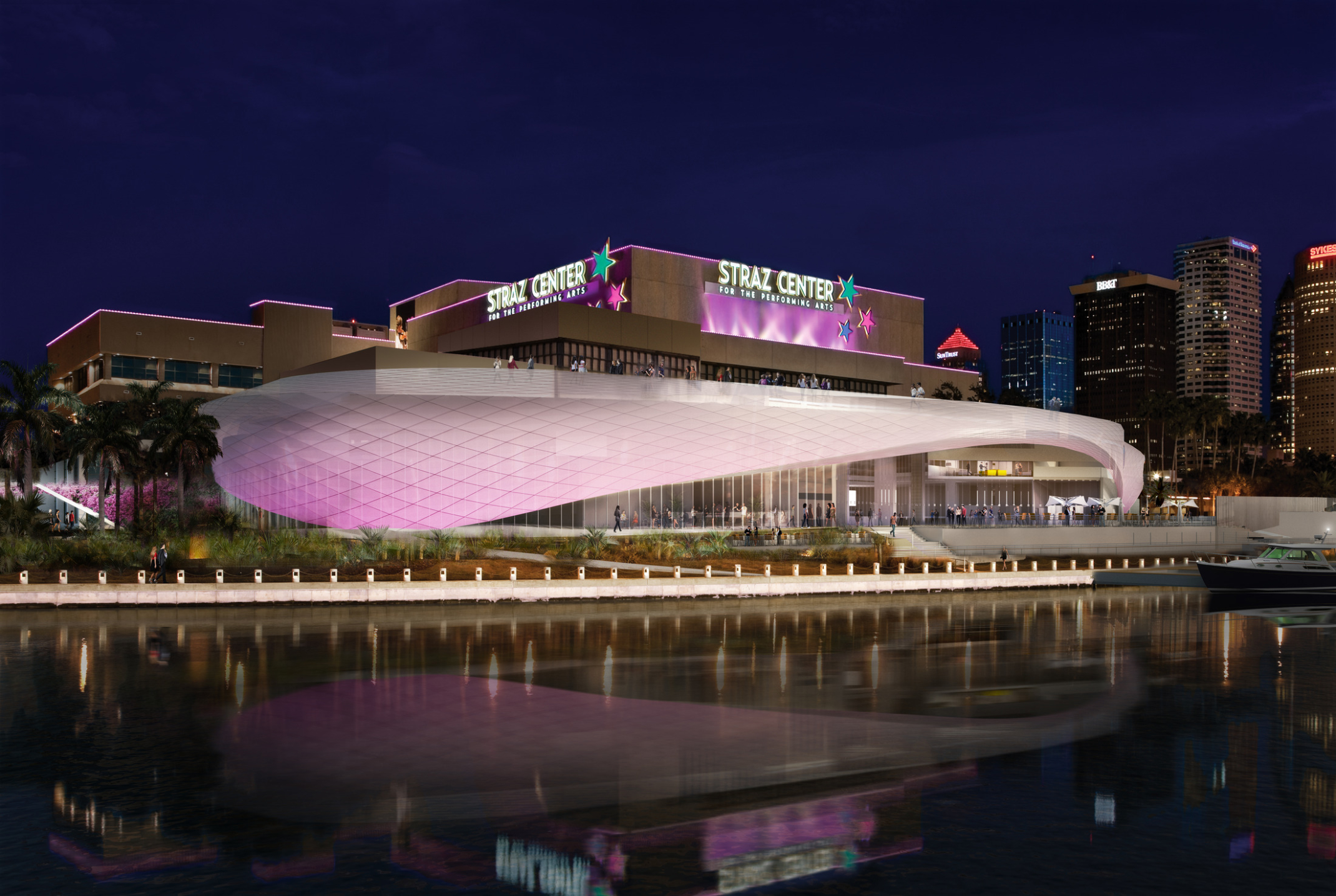 Exterior night view of Straz Center for the Performing Arts