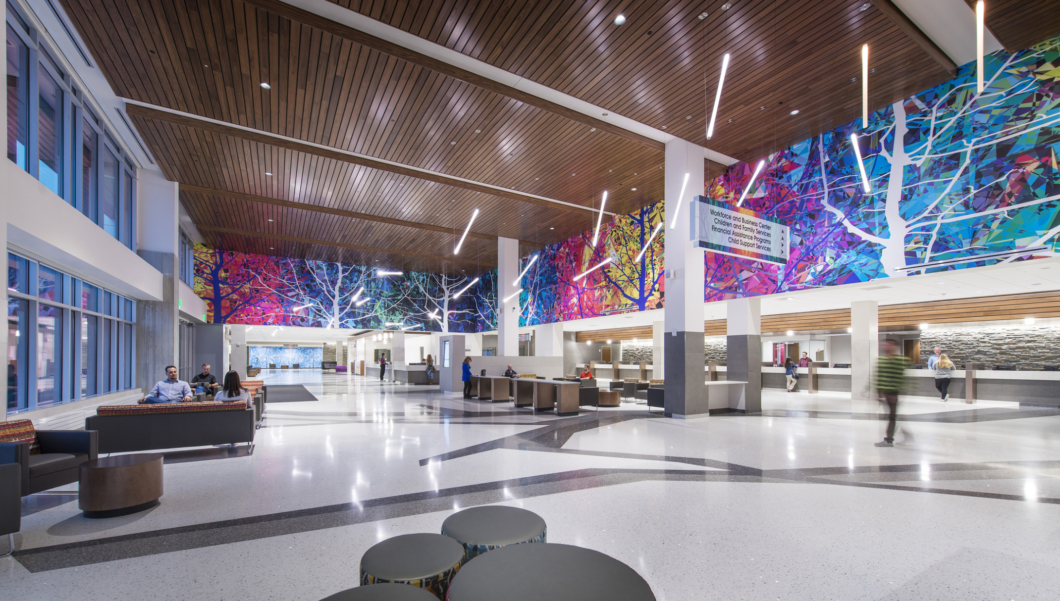 Colorful lobby area at Adams County Pete Mirelez Human Services Center Colorful lobby area at Adams County Pete Mirelez Human Services Center