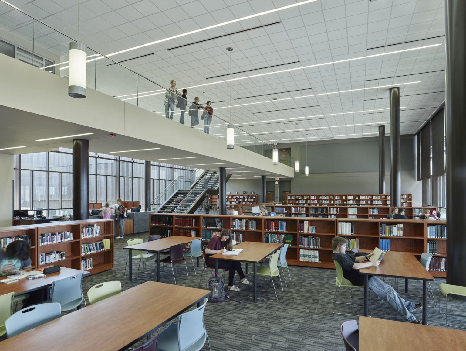Walkway overlooking library at Fayetteville High School.