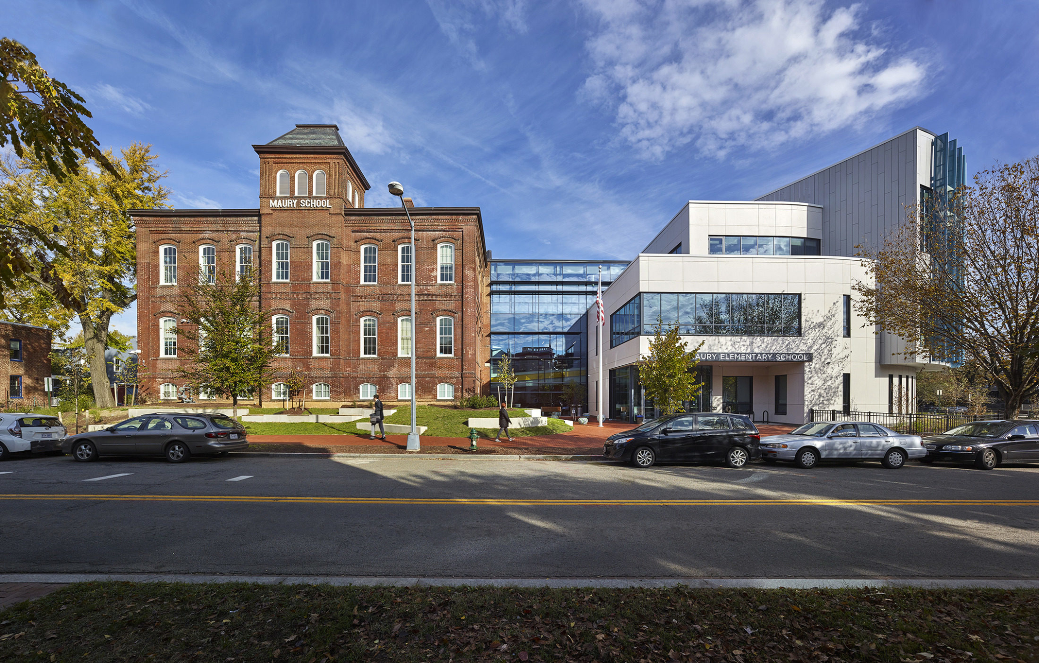 Historic 1886 brick school connected to the modern glass addition at Maury Elementary School. Historic 1886 brick school connected to the modern glass addition at Maury Elementary School.