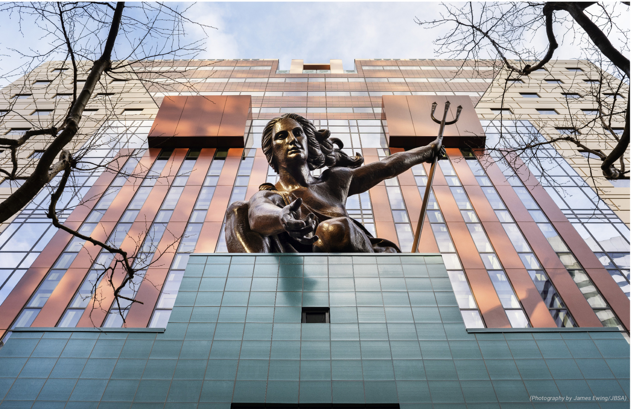 Looking up at the Portlandia statue at the Portland Building; the second largest copper statue in the US