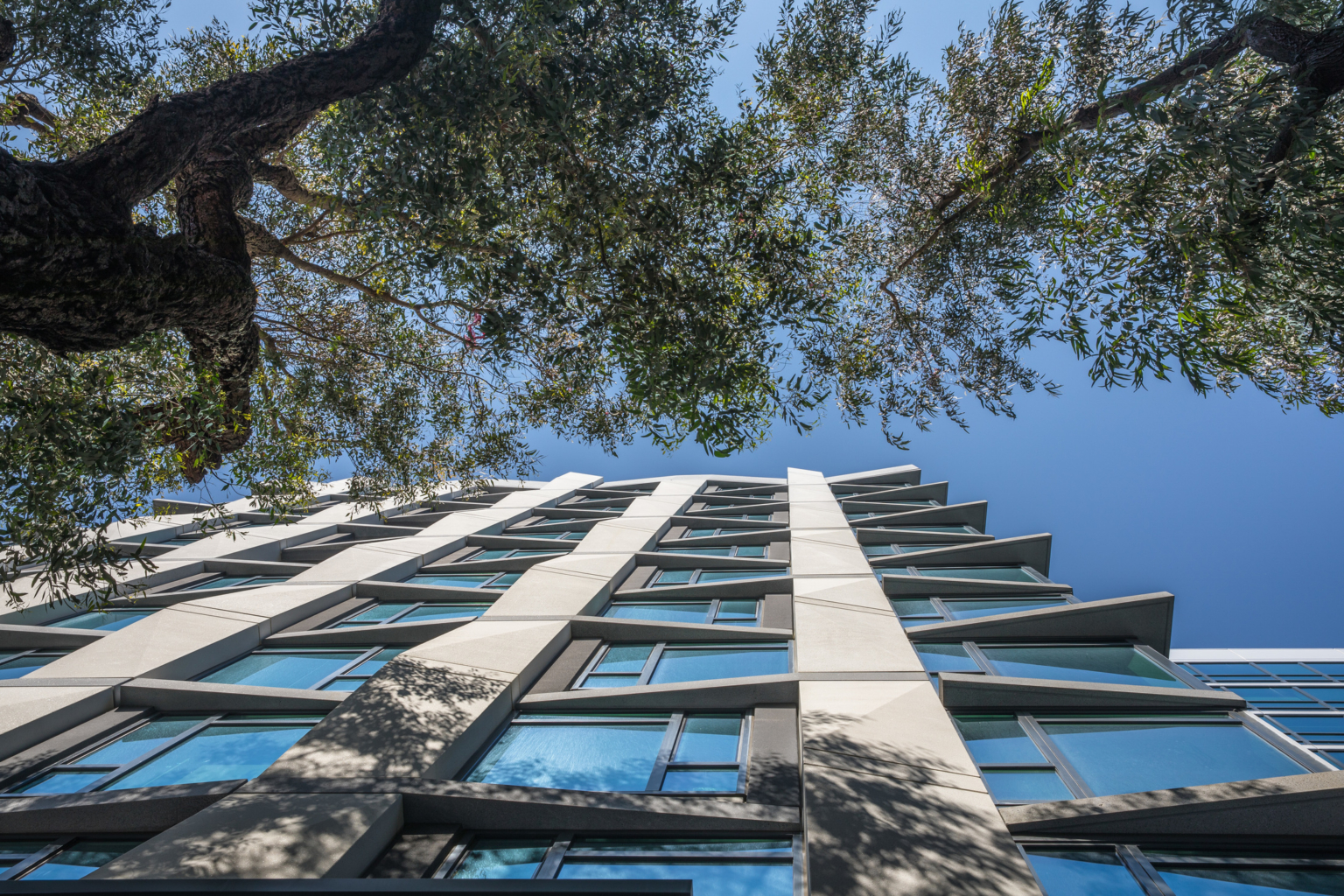 view of a concrete and glass facade building