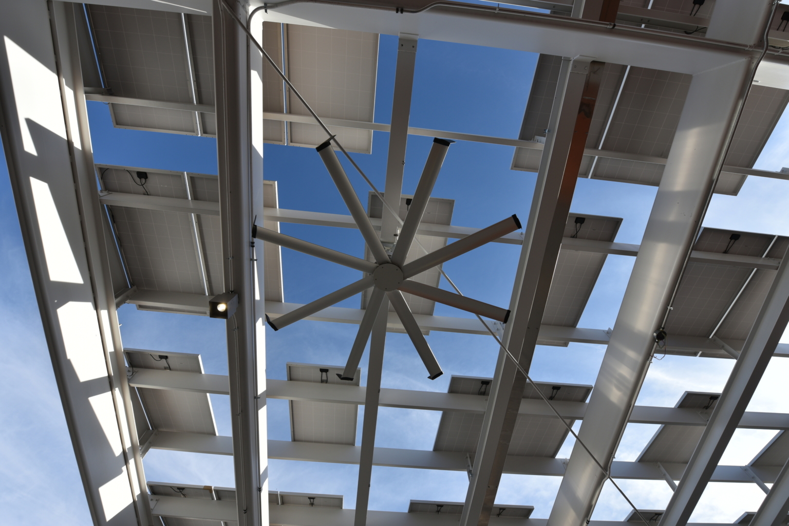 a solar array with an outdoor fan