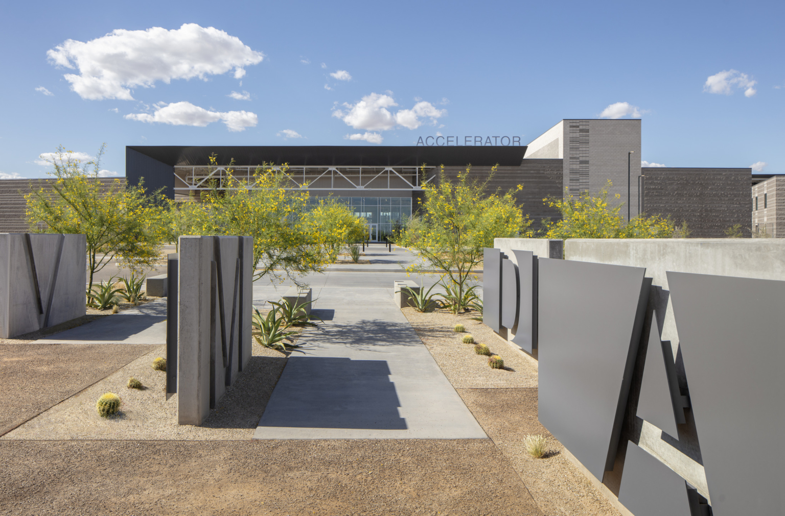 gray exterior signage with imprinted lettering