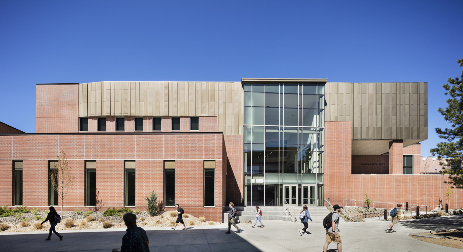 exterior elevation of arts building with warm red brick at the University of Nevada, Reno exterior elevation of arts building with warm red brick at the University of Nevada, Reno