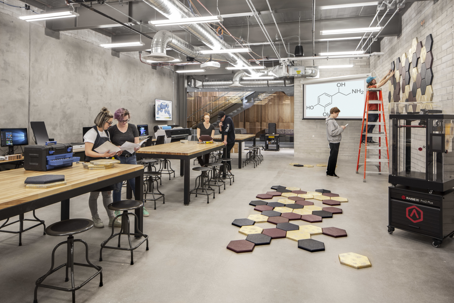 maker space with flexible seating and large models at University of Nevada, Reno