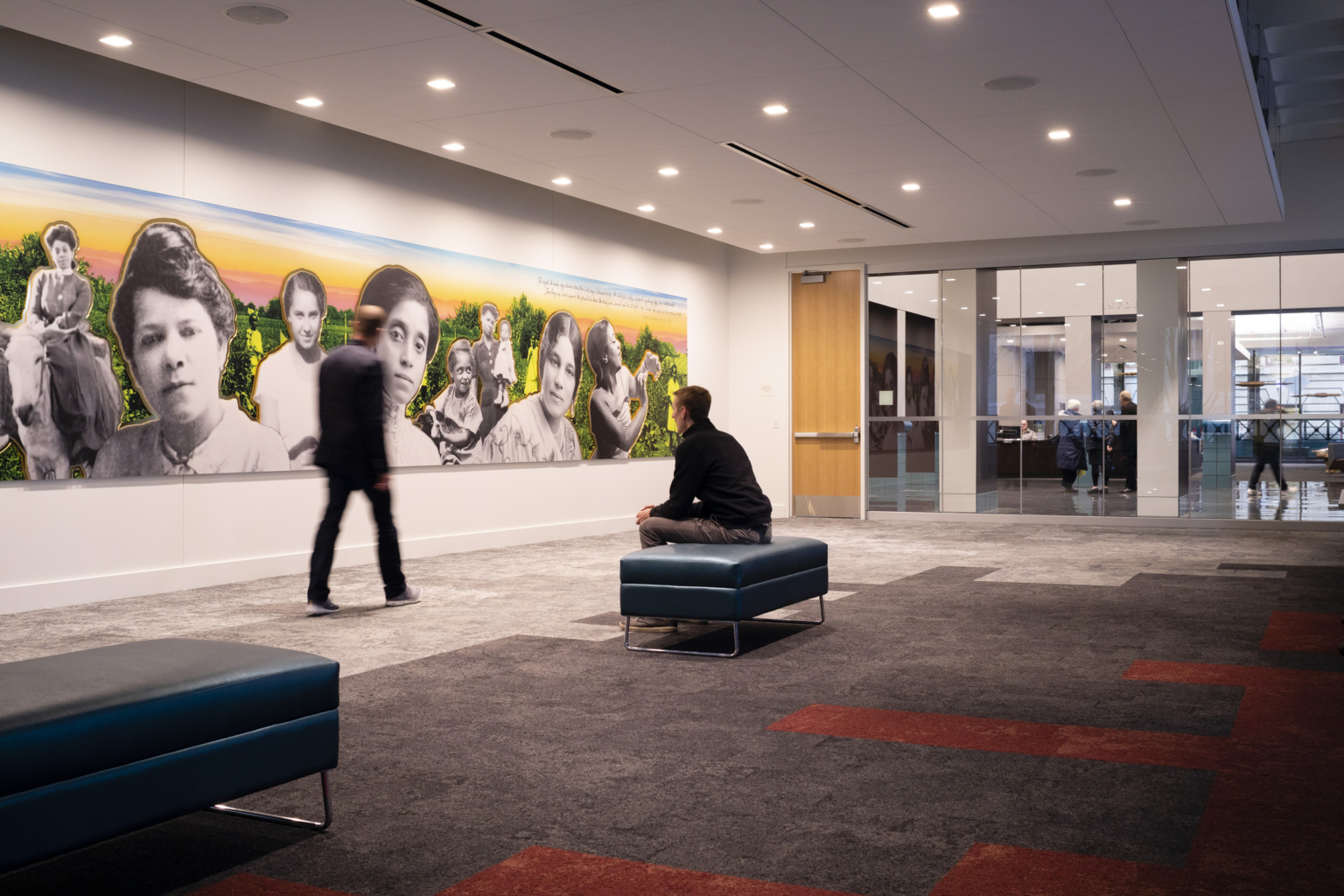 a large colorful mural in the first floor event space in the portland building a large colorful mural in the first floor event space in the portland building