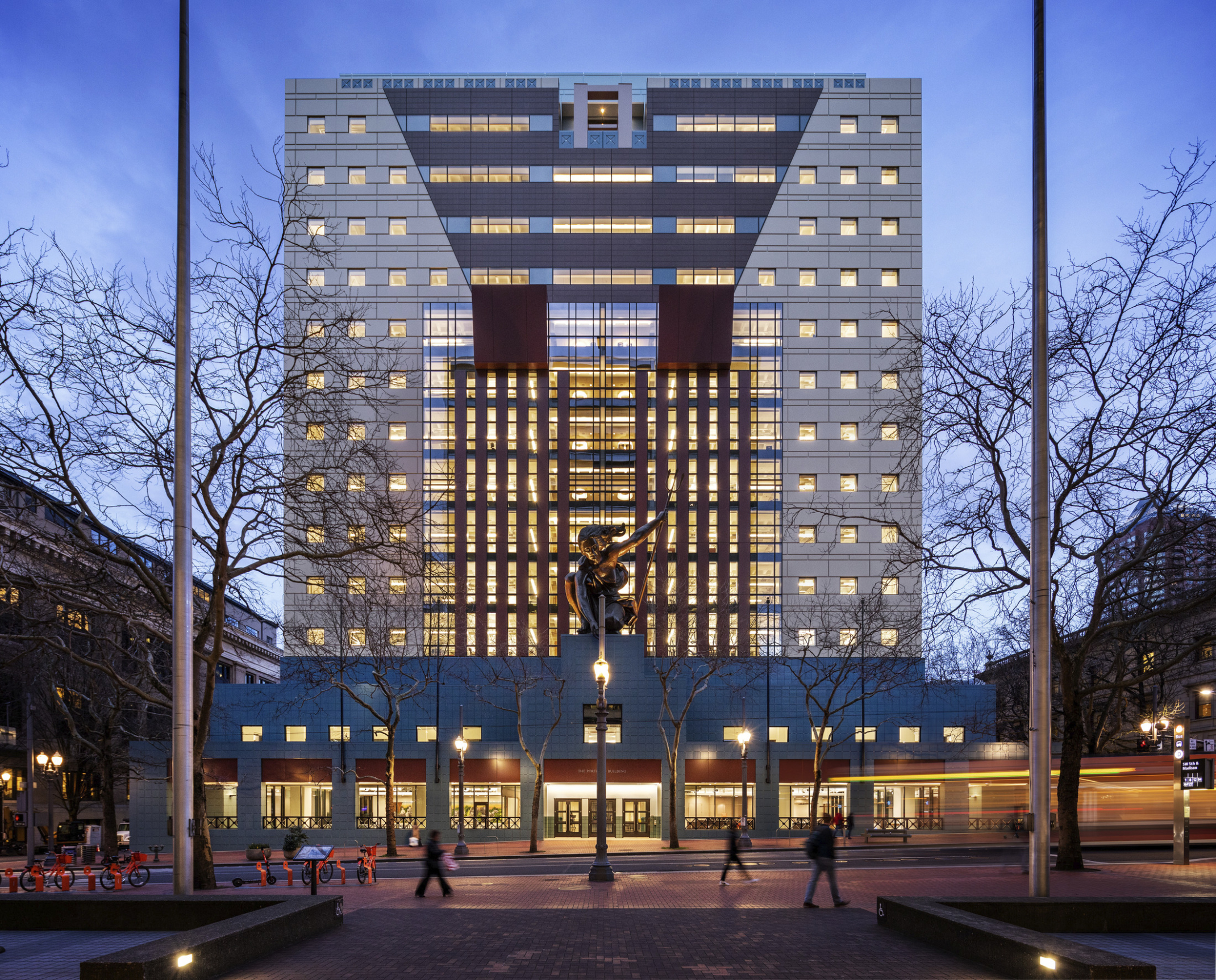the portland building illuminated at dusk the portland building illuminated at dusk