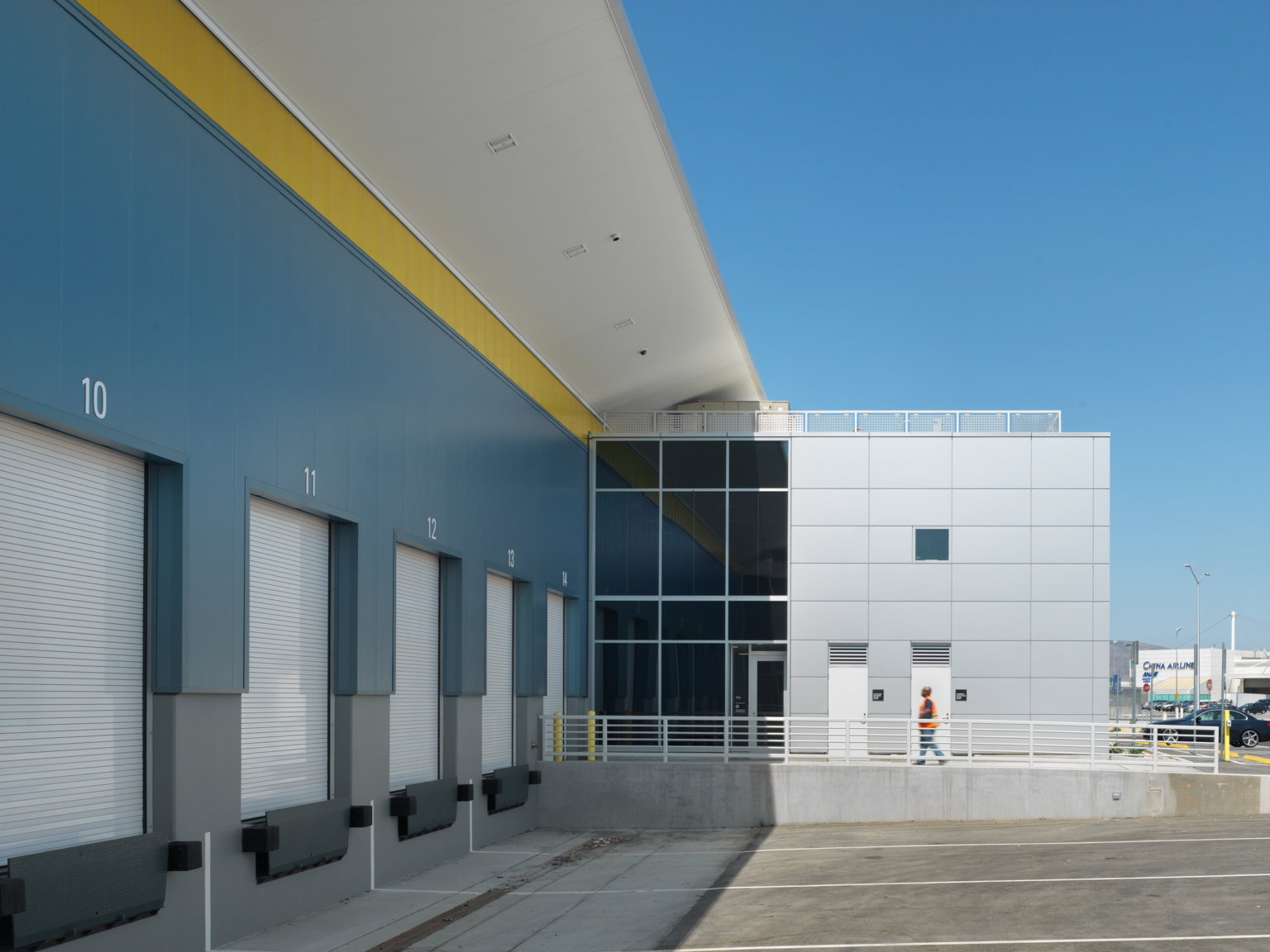 exterior view of carbo bay entries labeled with numbers on a blue wall